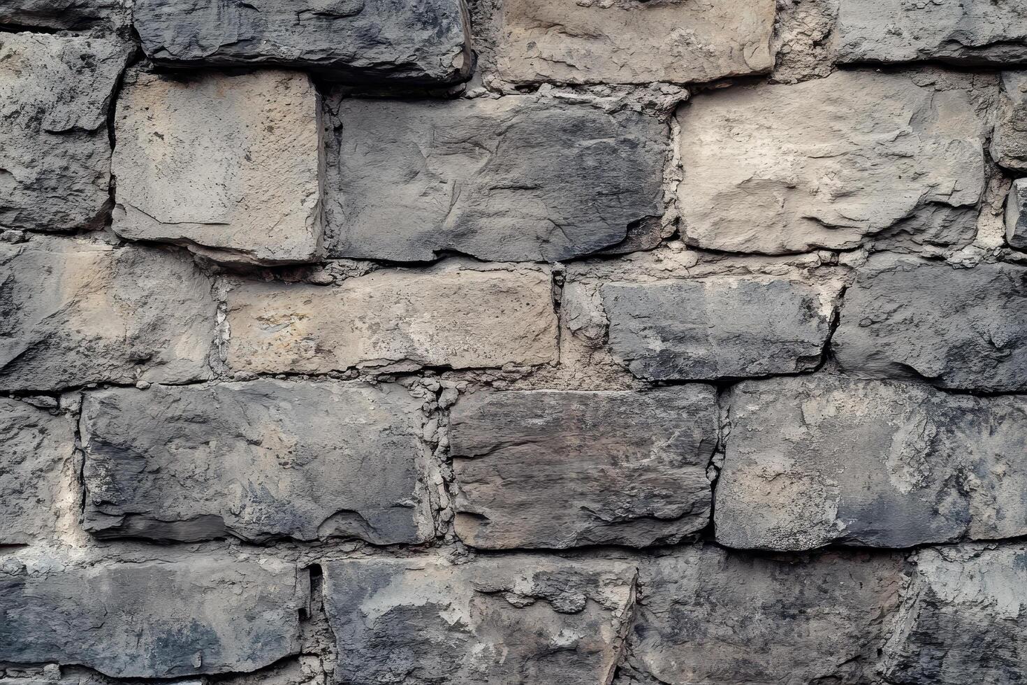 Close-up of a weathered stone wall with irregular shapes and textures photo