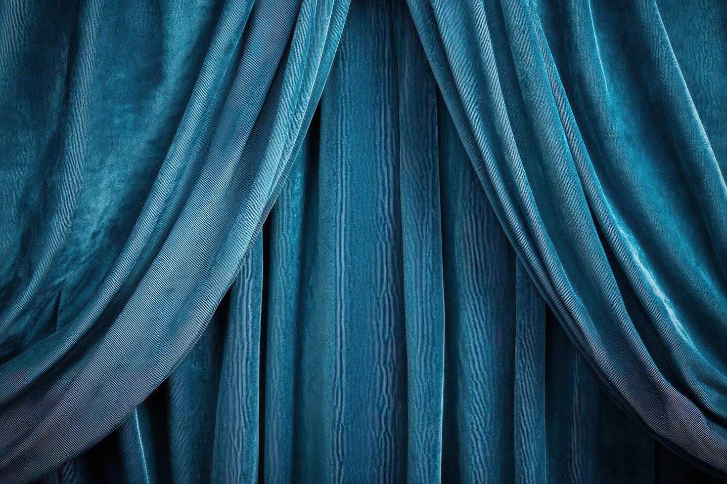 Blue Velvet Draped Curtains with Subtle Texture photo