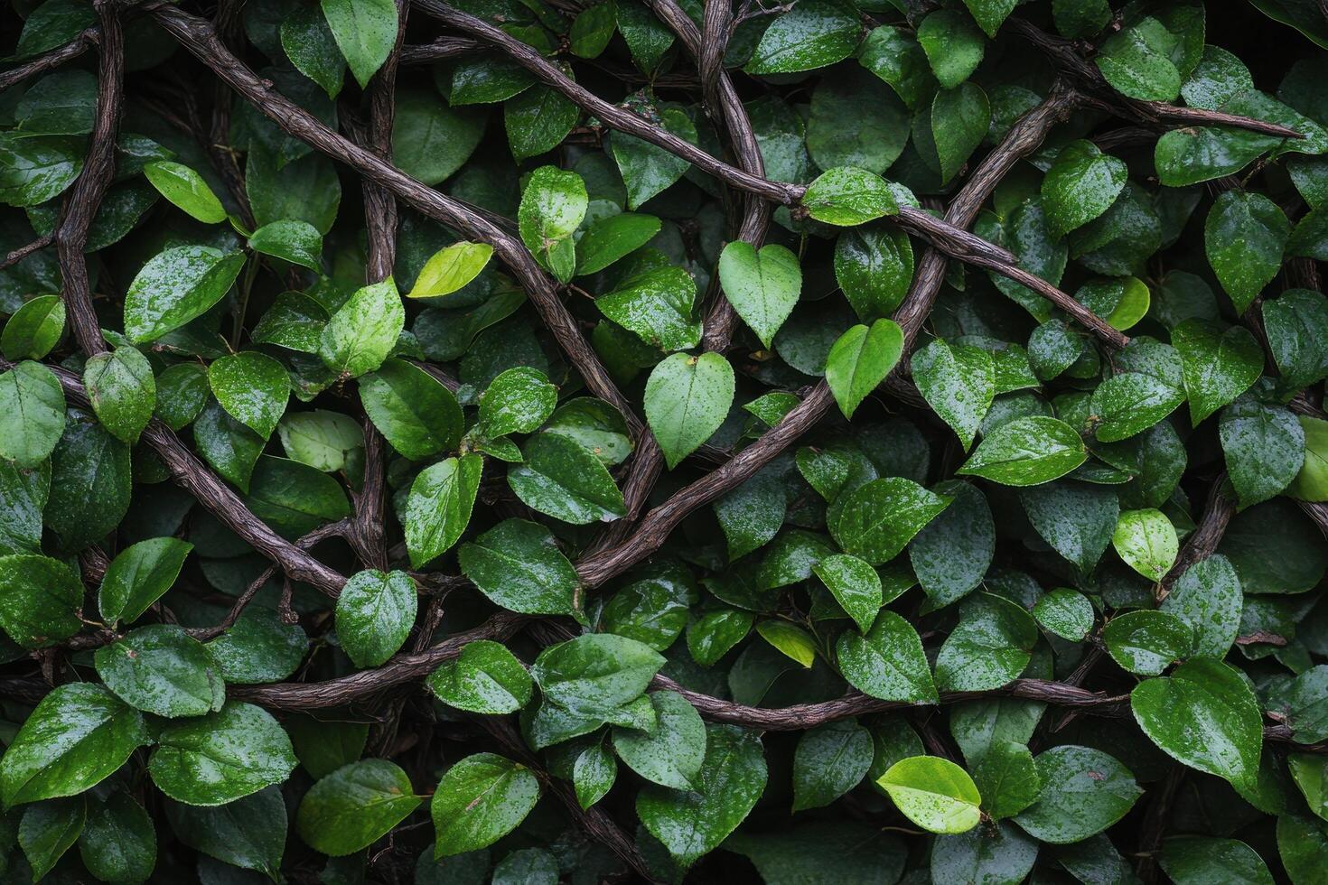 Lush Green Foliage with Intertwined Branches photo