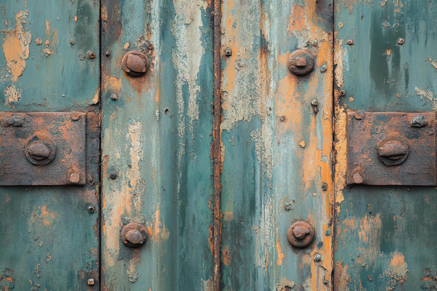Rusted Metal Surface with Peeling Paint and Bolts photo