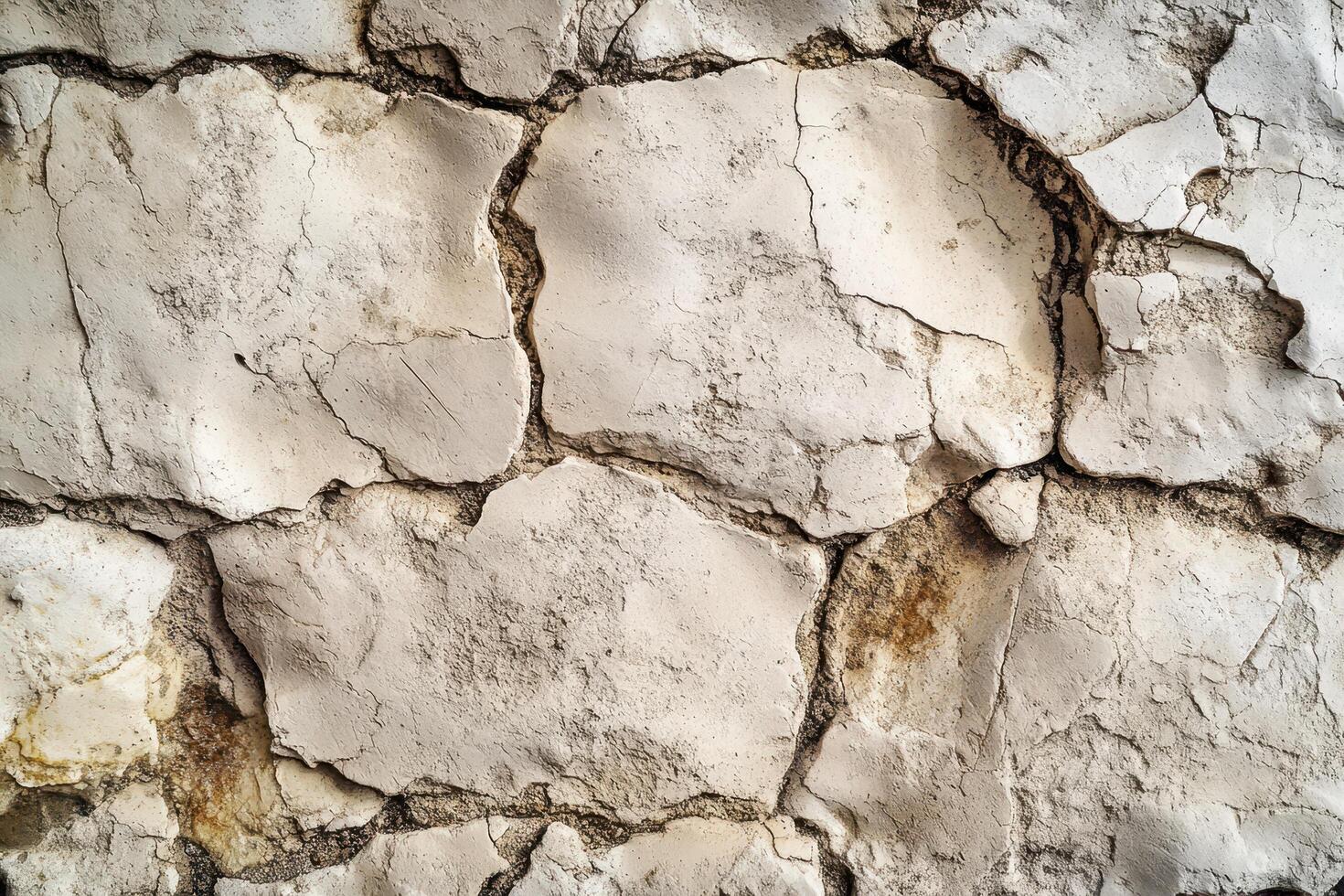 Close-up of Cracked White Wall with Brown Stains photo