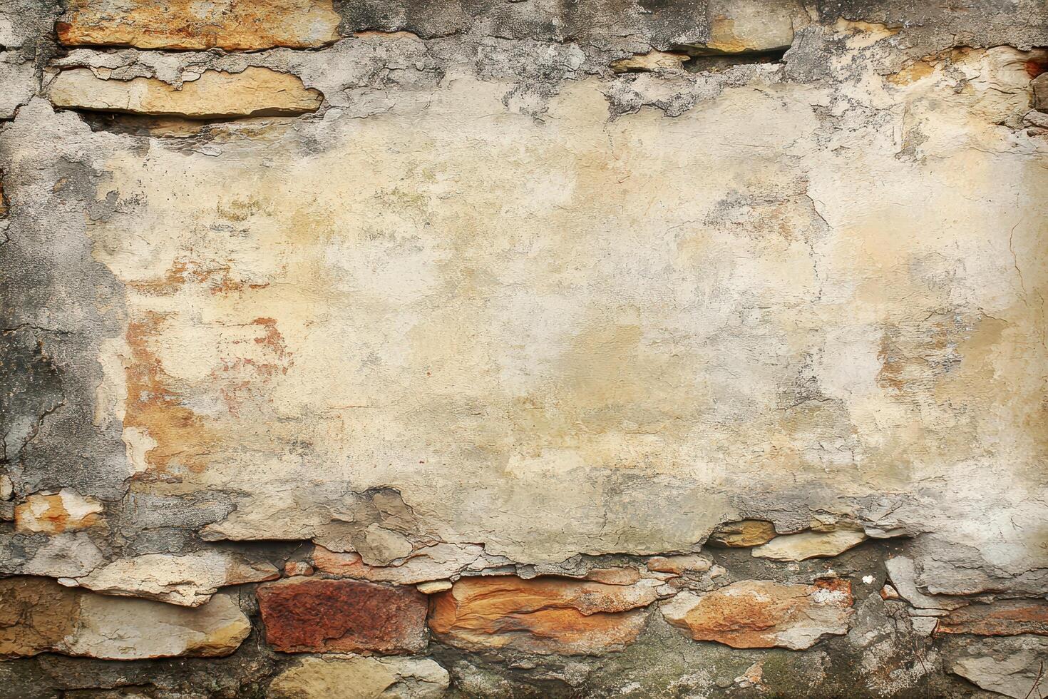 Weathered Stone Wall with Cracked Plaster photo