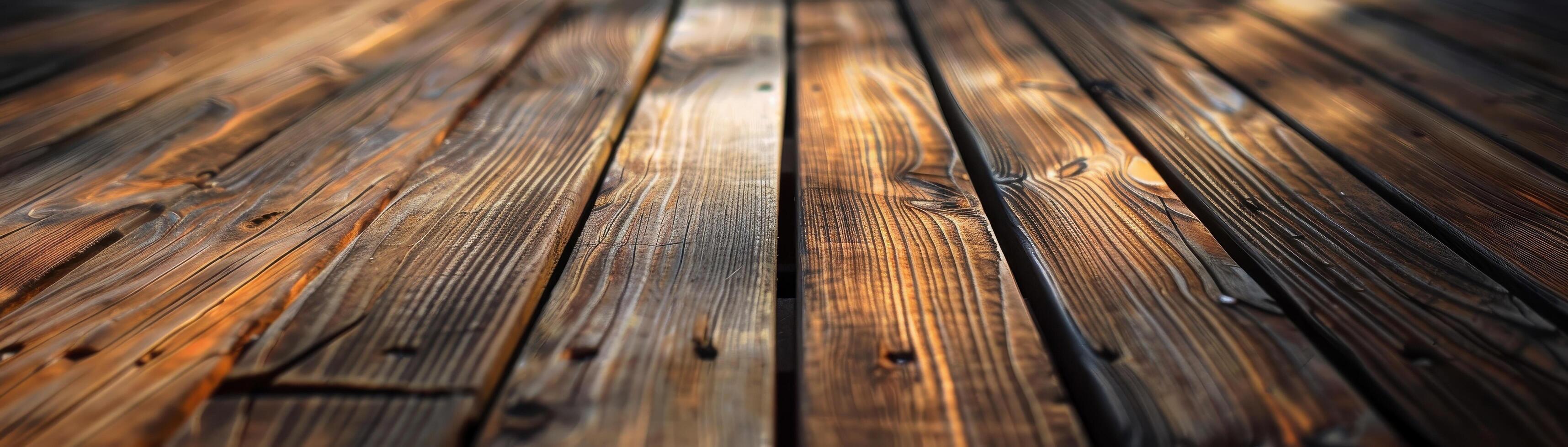 Wooden floorboards with a warm sunlight shining on them photo