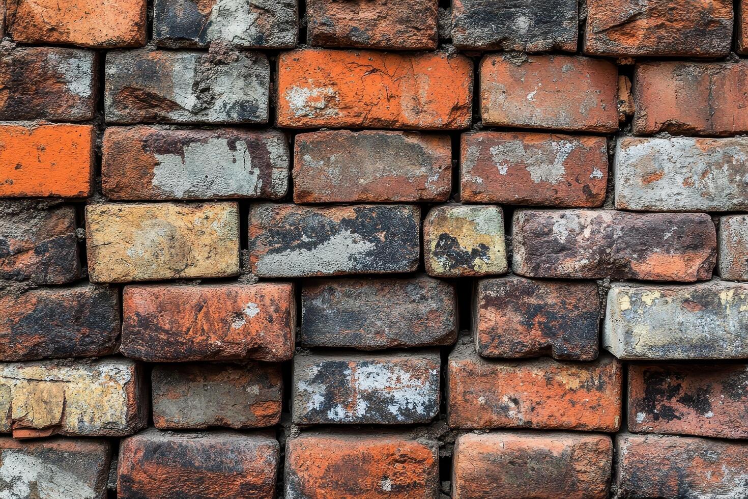 Weathered Brick Wall with Diverse Colors and Textures photo