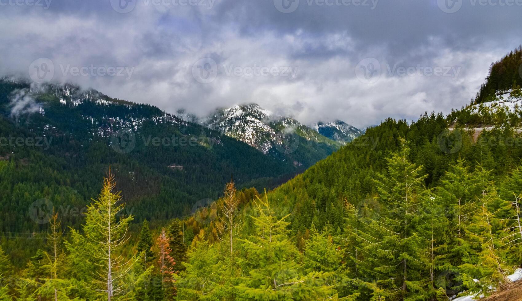 Mountain landscape. Snow in the mountains at the end of winter, snow melting in the mountains. photo