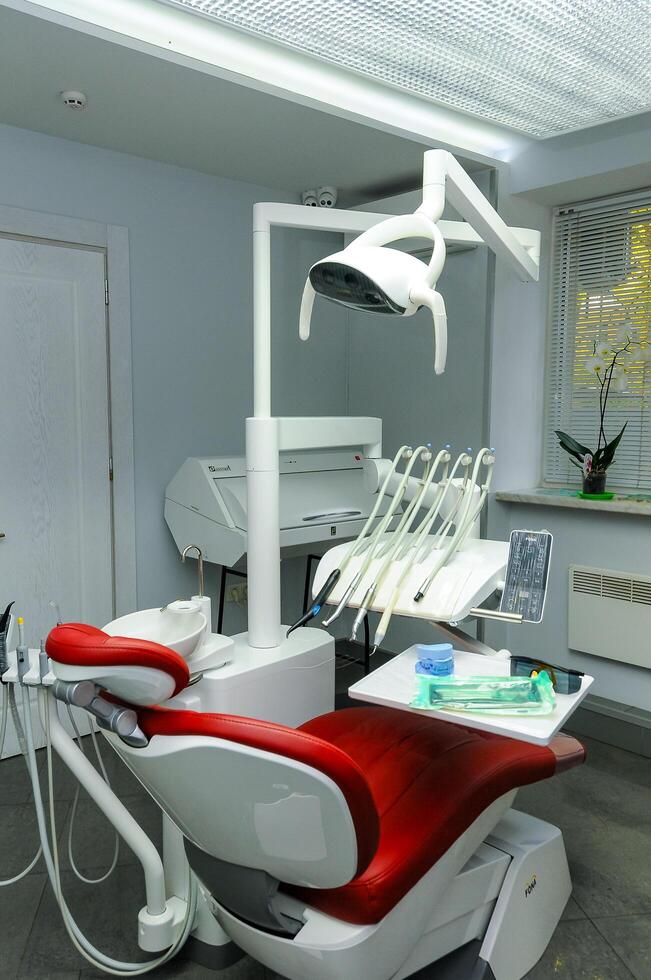 ODESSA, UKRAINE- NOVEMBER 01, 2017 modern dental chair, dentist's workplace, Odessa photo