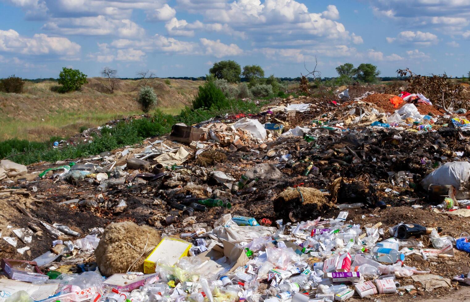 UKRAINE, BOLGRADSKY DISTRICT - JUNE 11, 2011 - Pollution of nature, spontaneous garbage dump in the field, environmental problem of Ukraine photo