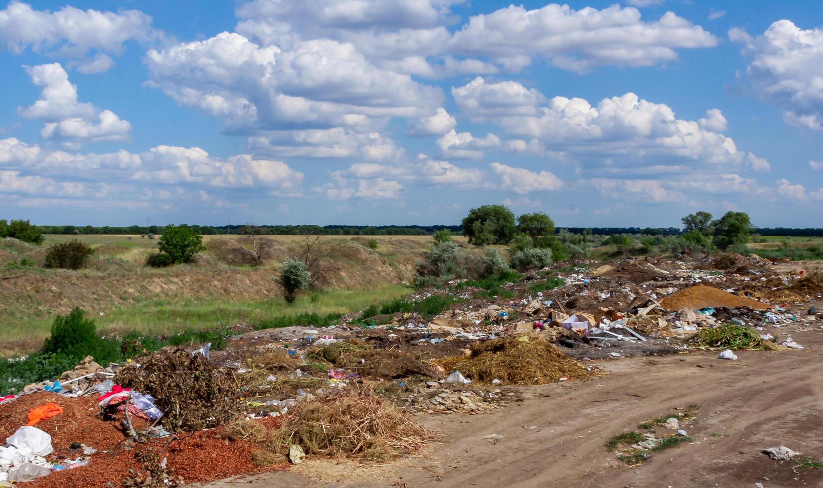 UKRAINE, BOLGRADSKY DISTRICT - JUNE 11, 2011 - Pollution of nature, spontaneous garbage dump in the field, environmental problem of Ukraine photo