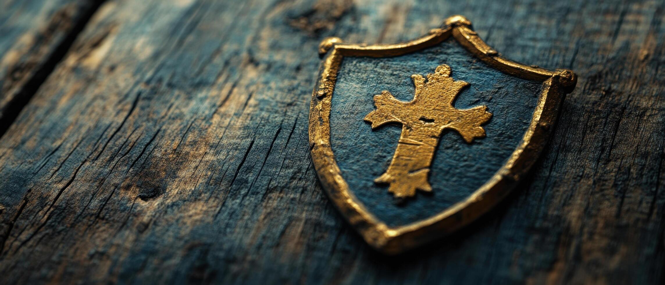 A golden shield with a cross on it photo