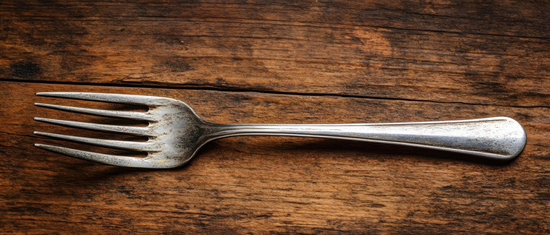 A fork on a wooden table photo