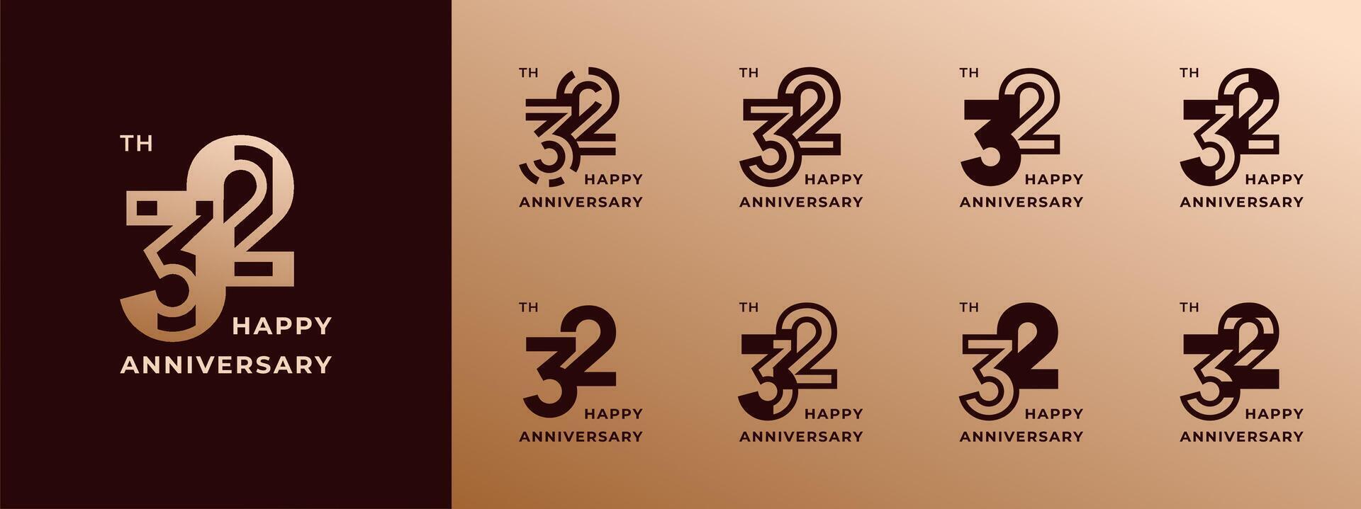Logo 32th, years happy anniversary gold, Creative design template for celebration, birthday, greeting and invitation. Editable file vector