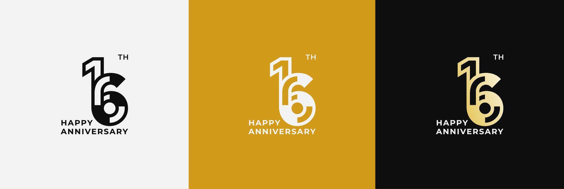 Logo 16th, 16 years anniversary, Creative template for celebration, birthday, greeting and invitation. Editable file vector