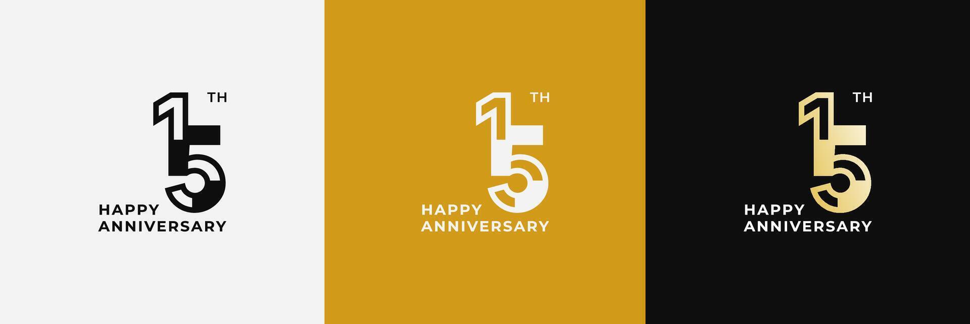 Logo 15th, 15 years anniversary, design template for celebration, birthday, greeting and invitation. Editable file vector