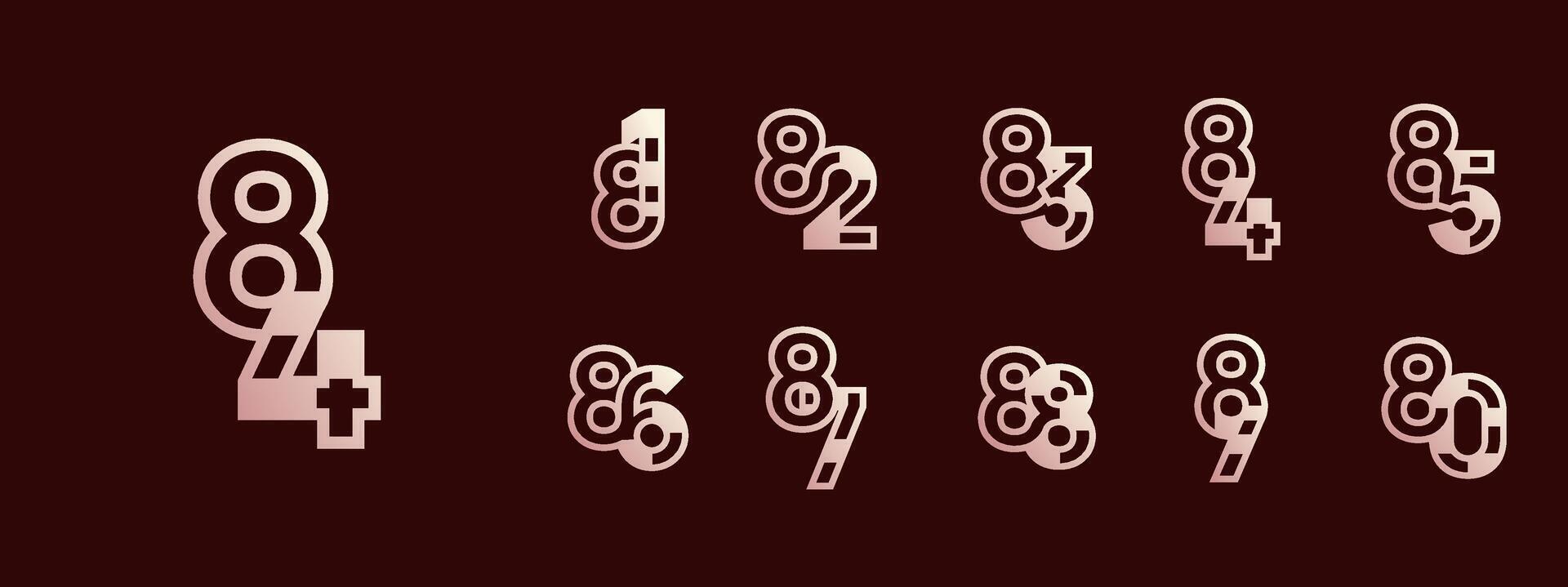 Logo 81th-89th, 81-89 years happy anniversary, Creative design for celebration, birthday, greeting and invitation. Editable file vector