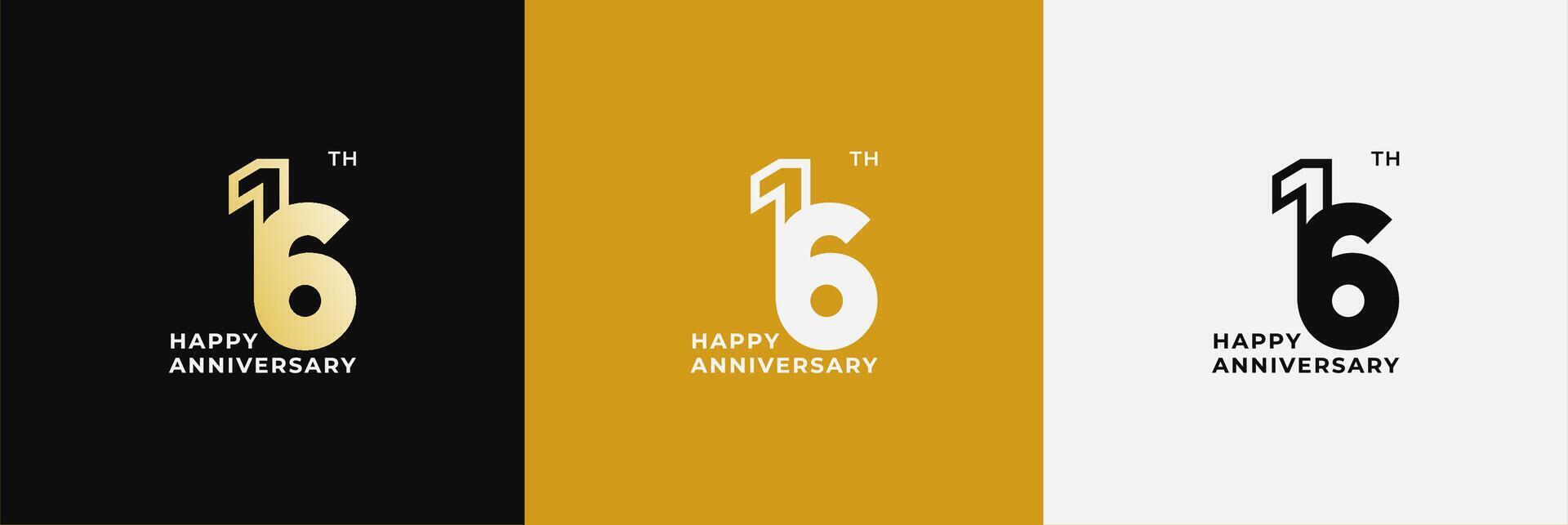 Logo 16th, 16 years anniversary, Creative design template for celebration, birthday, greeting. Editable file vector