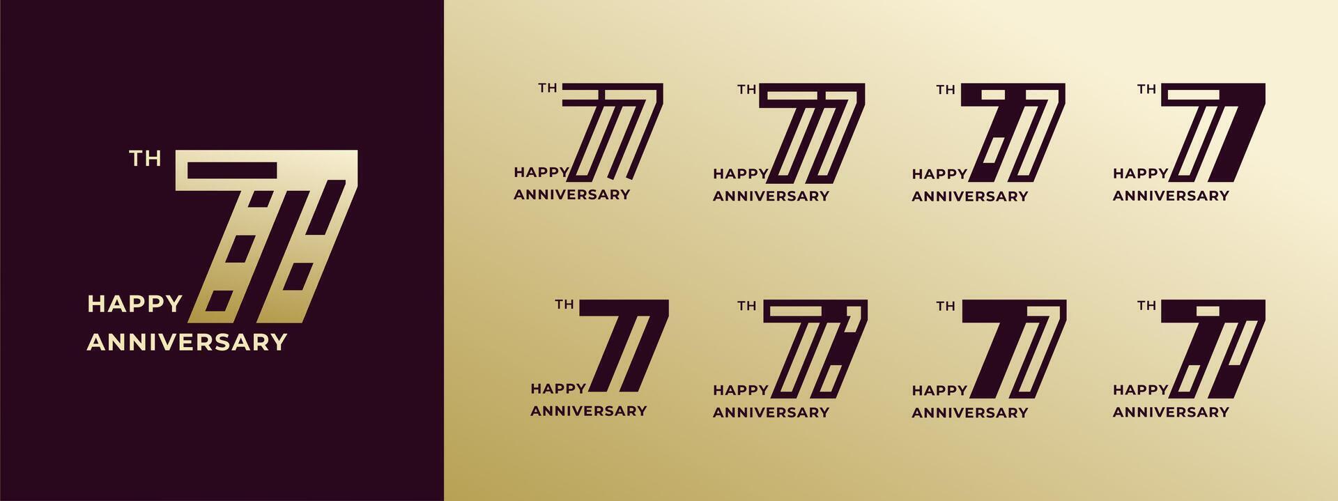 Logo 77th, years happy anniversary gold, Creative design template for celebration, birthday, greeting and invitation. Editable file vector