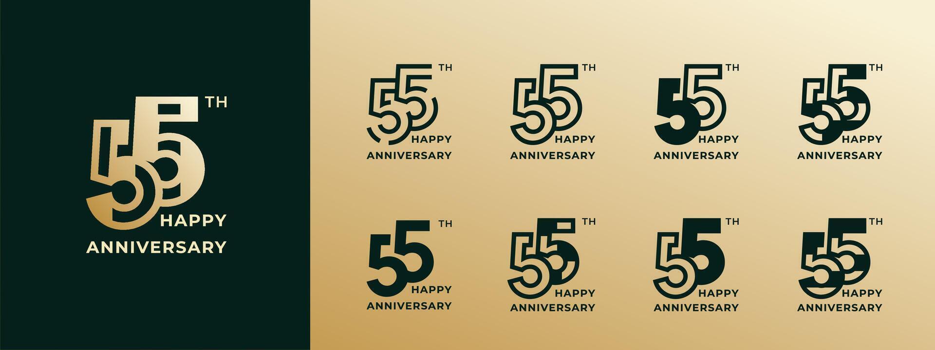 Logo 55th, years happy anniversary gold, Creative design template for celebration, birthday, greeting and invitation. Editable file vector