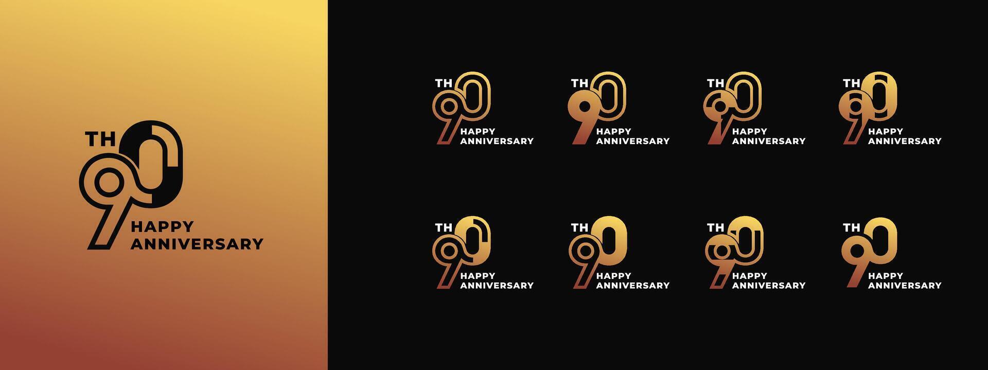 Logo 90th, 10th-90th, 10-90 years happy anniversary, Creative design template for celebration, birthday, invitation. Editable file vector