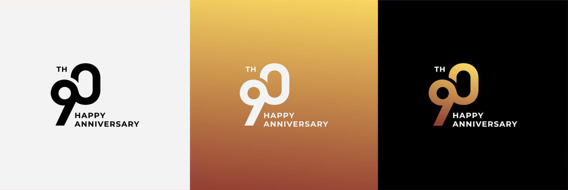 Logo 90th, 90 years anniversary, Creative design template for celebration, birthday, greeting. Editable file vector