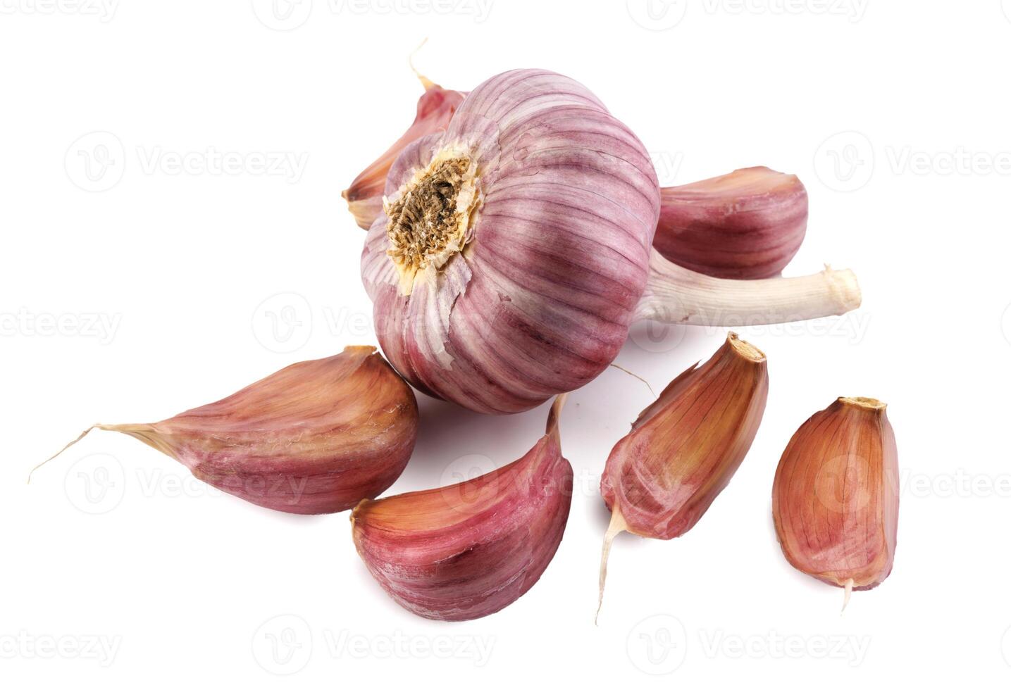 Garlic bulb and garlic cloves isolated on a white background. photo