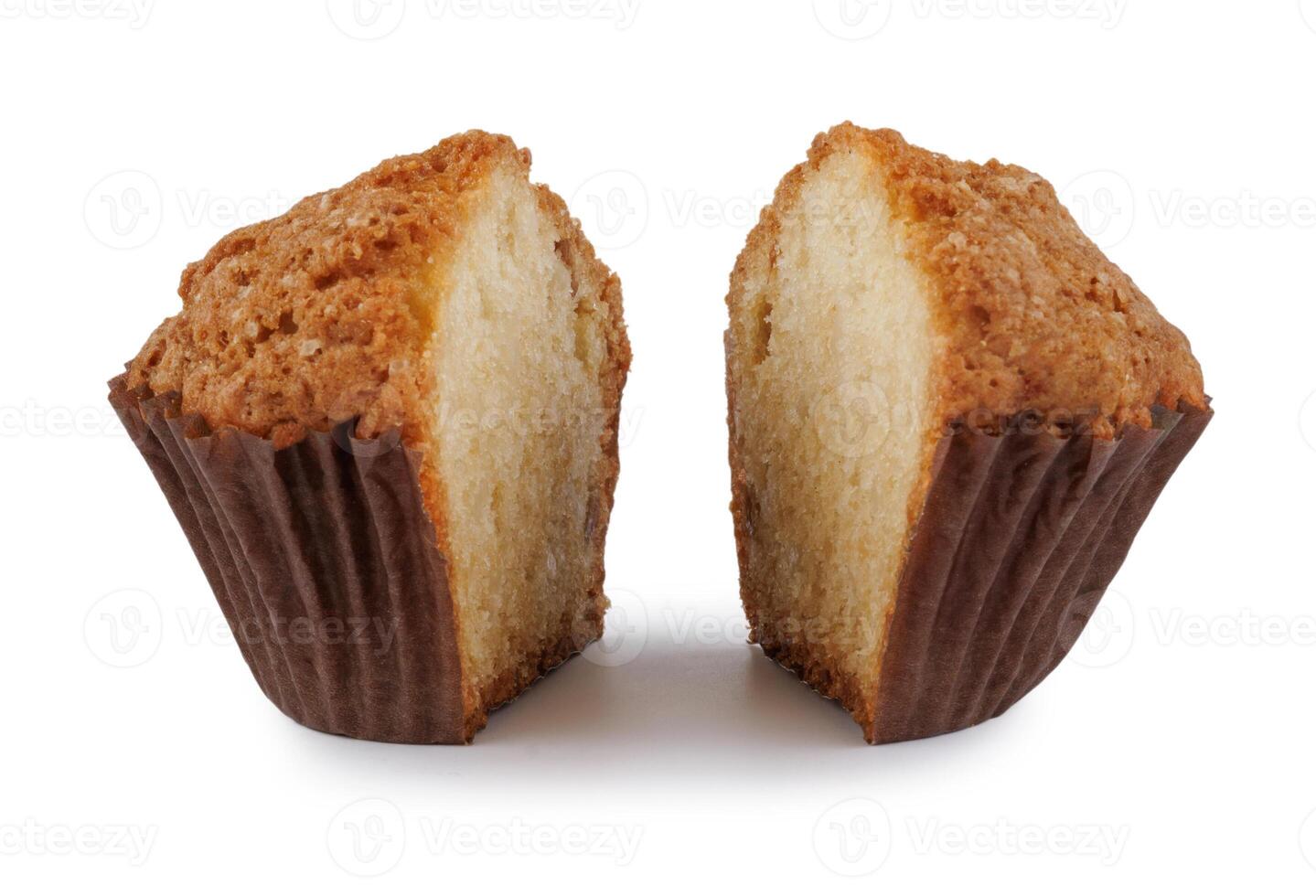Muffin cut in half isolated on a white background. photo