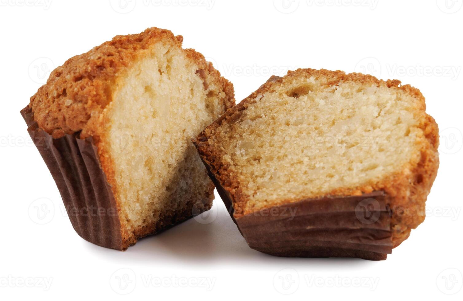 Muffin cut in half isolated on a white background. photo