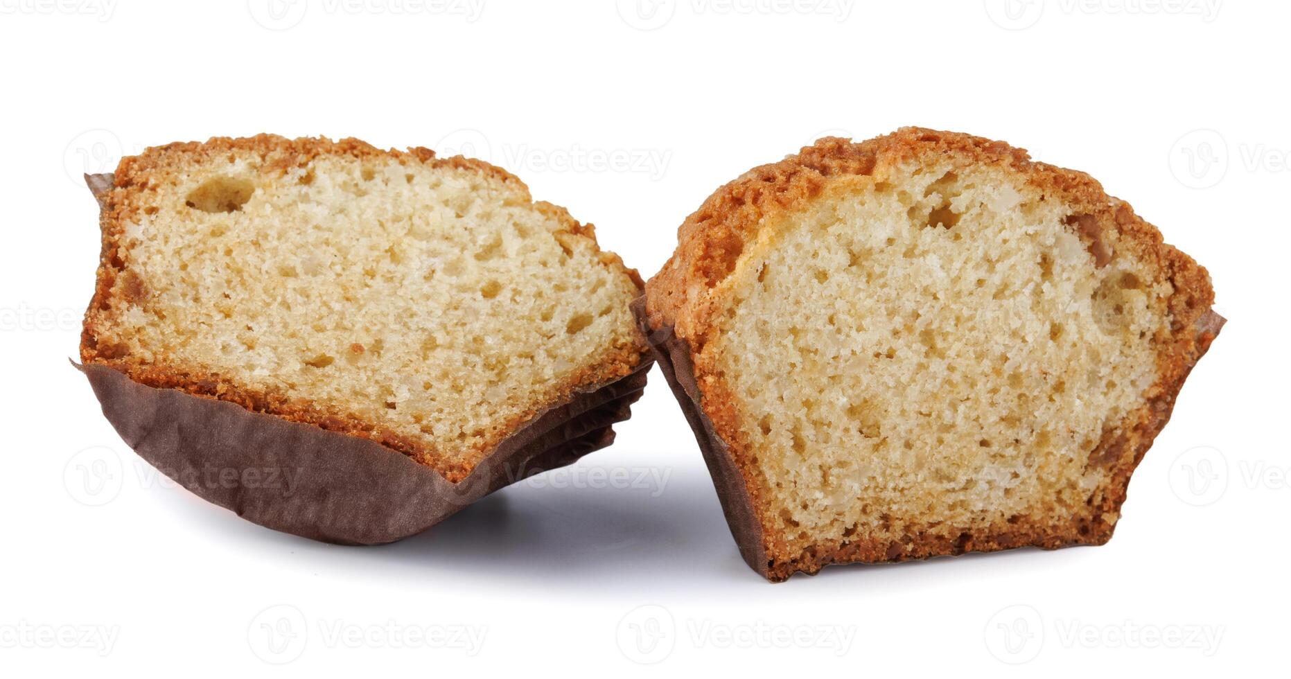 Muffin cut in half isolated on a white background. photo
