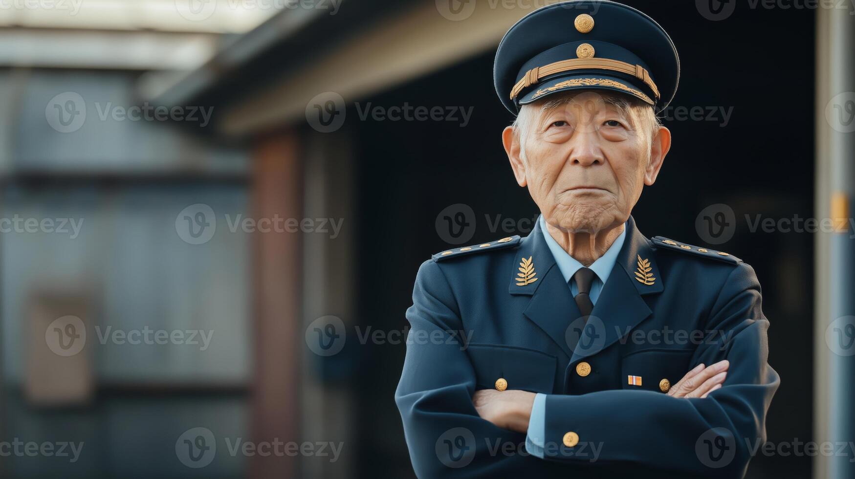 Elderly Japanese Veteran in Military Uniform, Heritage and Honor, Design for Posters and Historical Projects photo