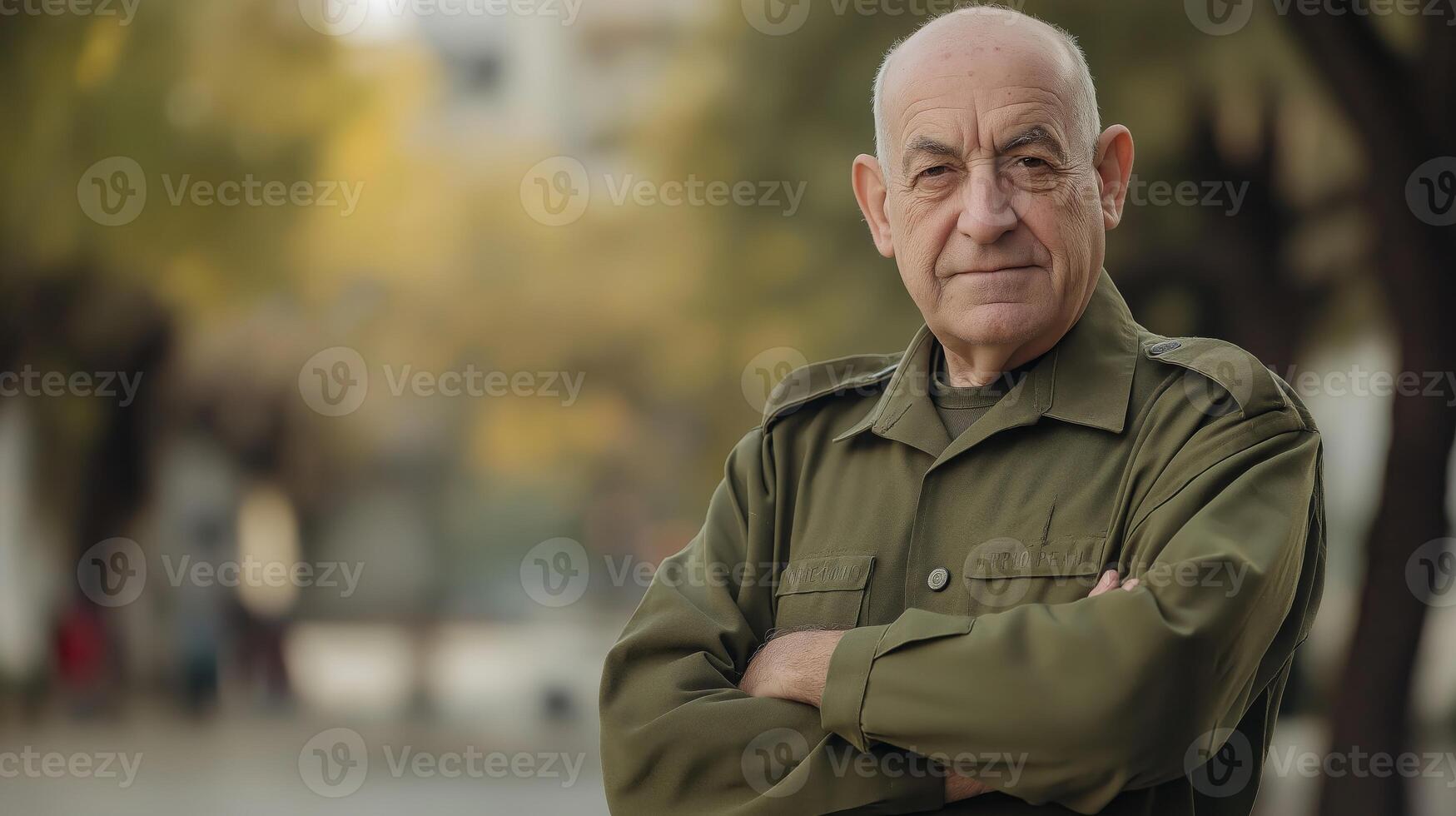 Elderly Israeli Male Veteran in Uniform Crossing Arms in Outdoor Setting Stock Photography for Diversity and Cultural Representation photo