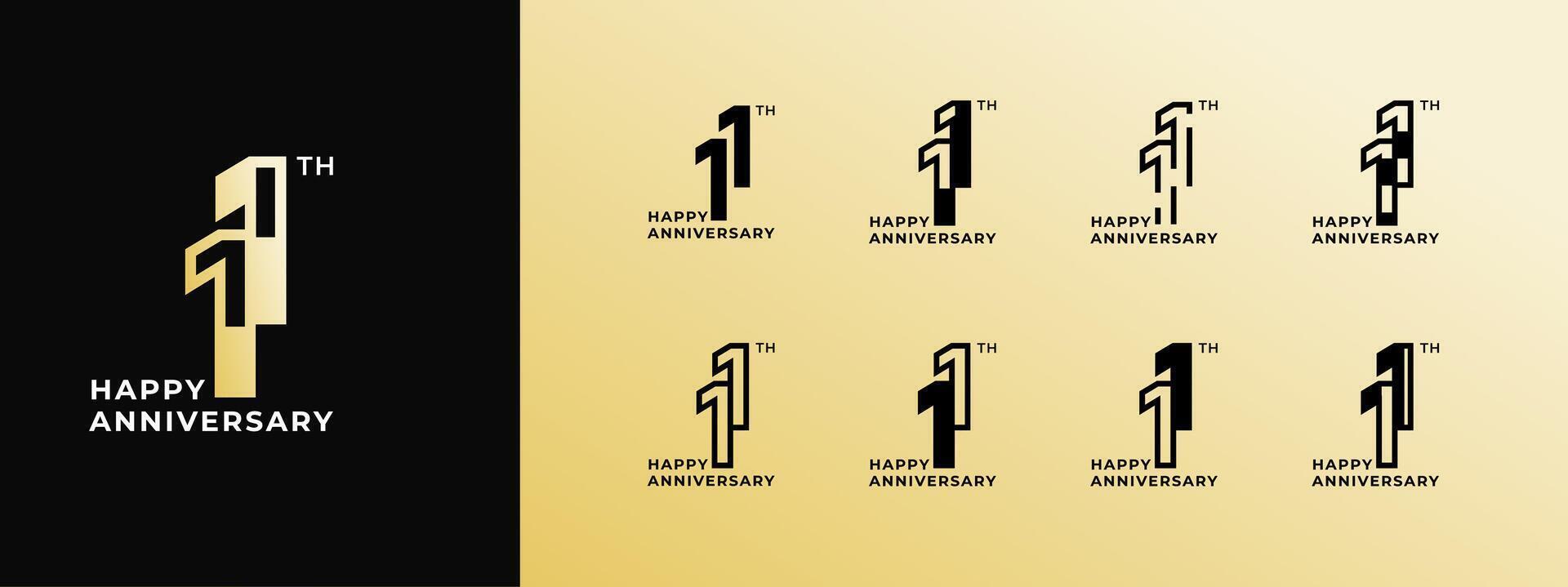 Logo 11th, 11th-19th, 11-19 years happy anniversary, Creative design template for celebration, birthday, greeting and invitation. Editable file vector