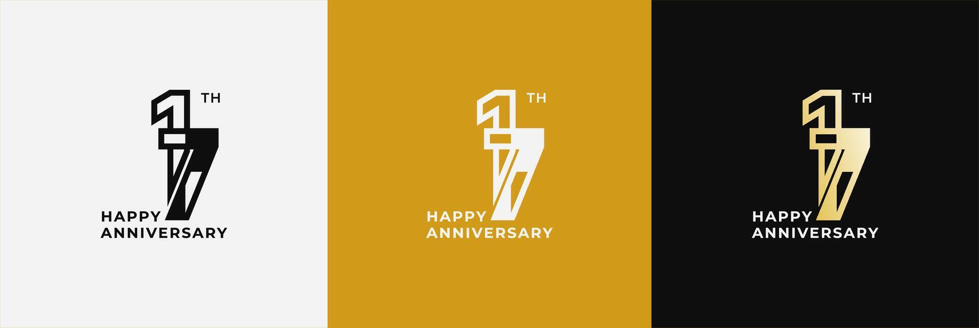 Logo 17th, 17 years anniversary, design template for celebration, birthday, greeting and invitation. Editable file vector