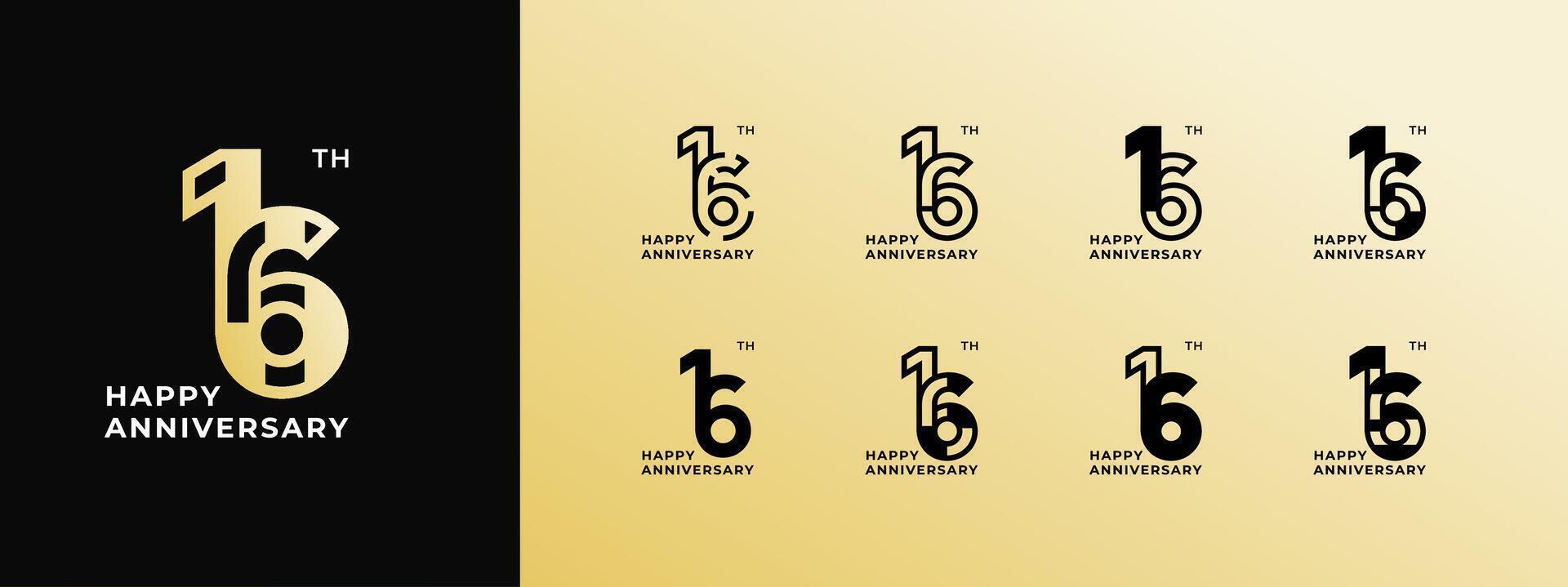 Logo 16th, 11th-19th, 11-19 years happy anniversary, Creative design template for celebration, birthday, greeting and invitation. Editable file vector