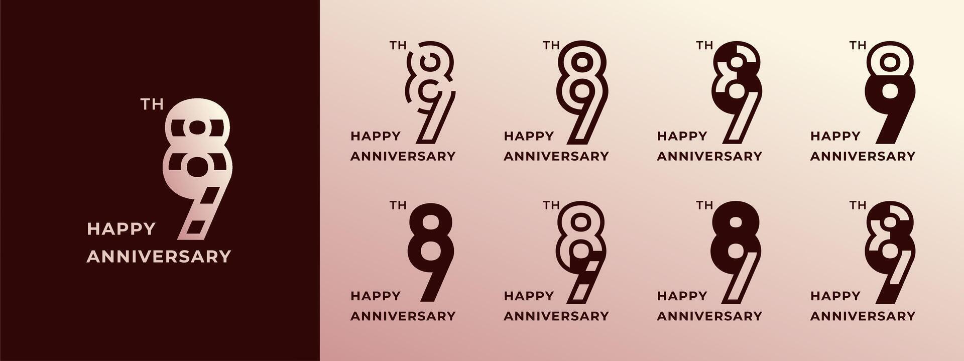 Logo 89th, years happy anniversary gold, Creative design template for celebration, birthday, greeting and invitation. Editable file vector