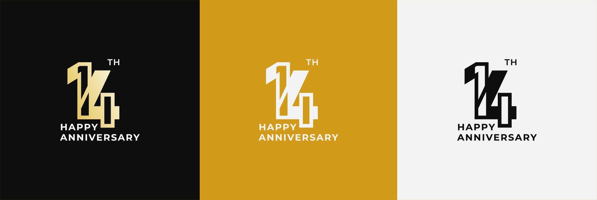 Logo 14th, 14 years happy anniversary, Creative design template for celebration, birthday, greeting and invitation. Editable file vector