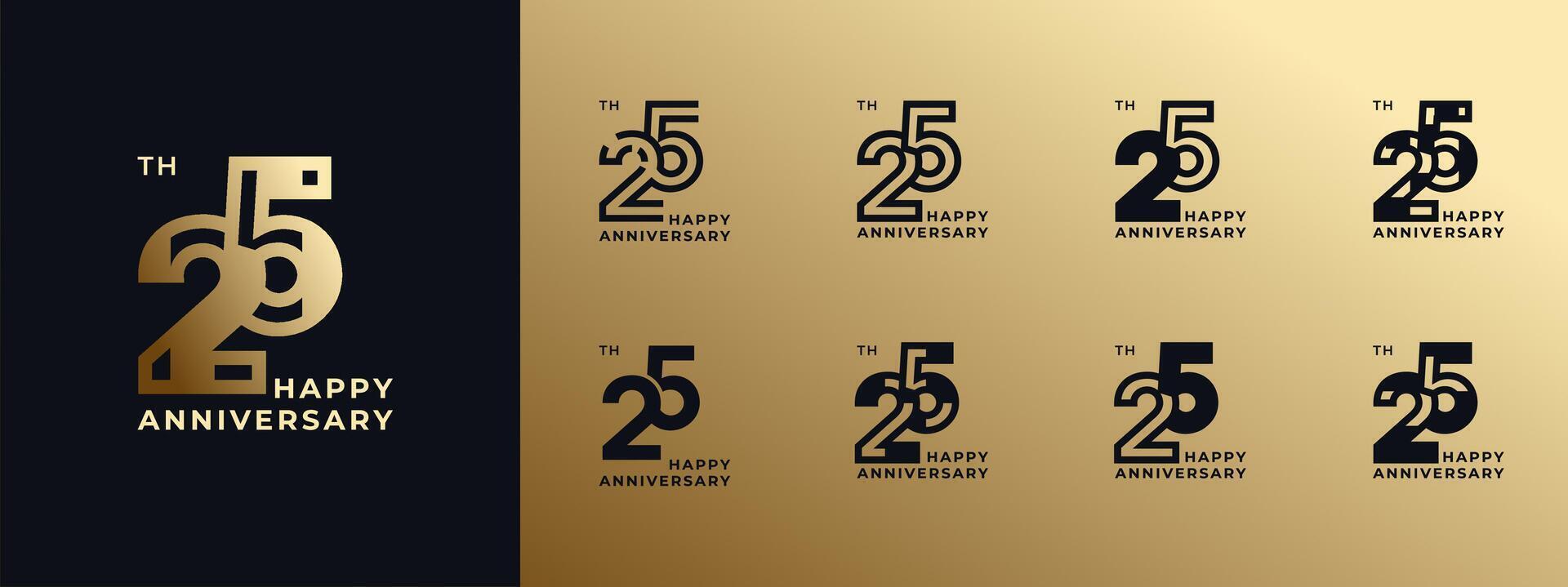 Logo 25th, years happy anniversary gold, Creative design template for celebration, birthday, greeting and invitation. Editable file vector