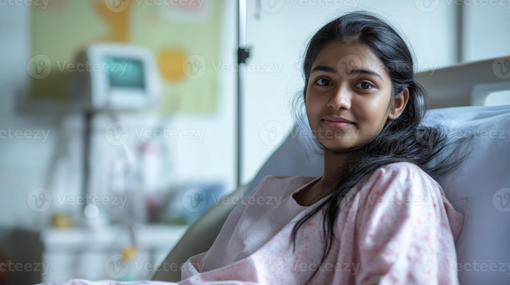 Bangladeshi Teenage Girl Resting in Hospital Bed, Medical Care Concept, Relaxation, Healthcare, Treatment photo