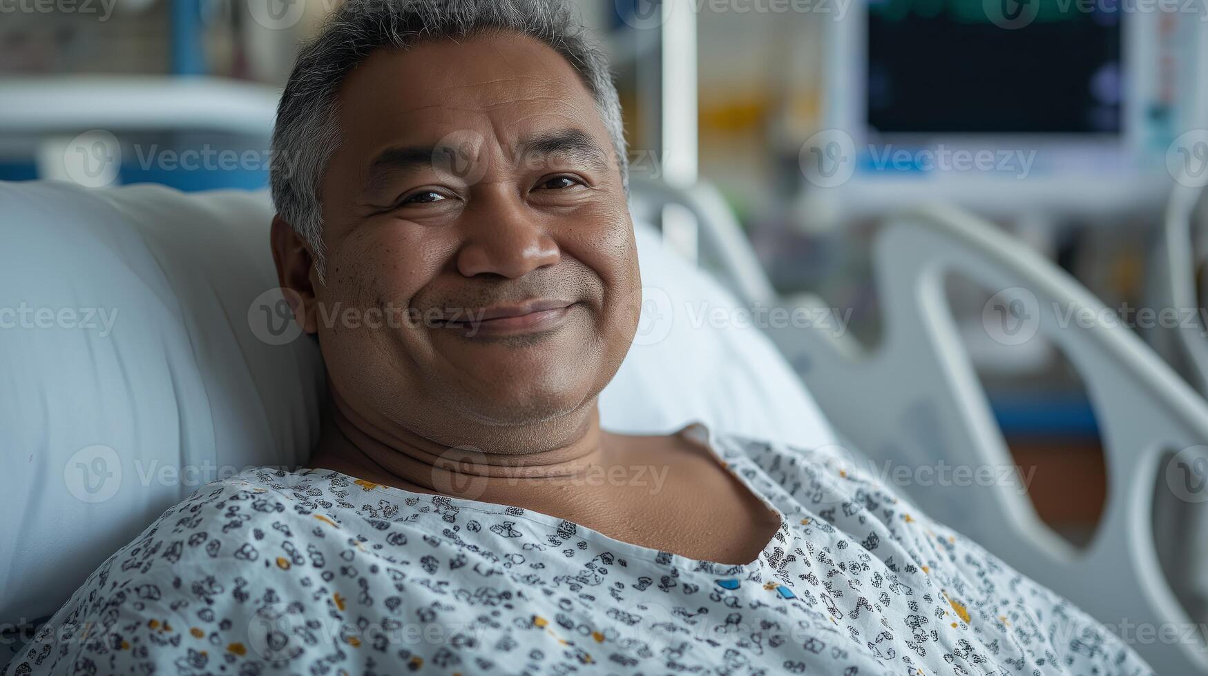 Pacific Islander Man Recovering in Hospital Bed, Health and Wellness, Patient Care Concept, Medical Facility Context photo