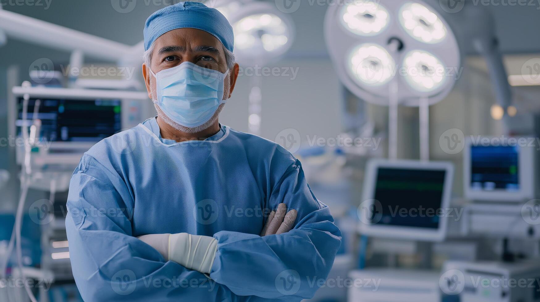 Dedicated Pakistani Surgeon in Operating Room Setting, Ready for Surgery, Healthcare Professional in Medical Attire photo