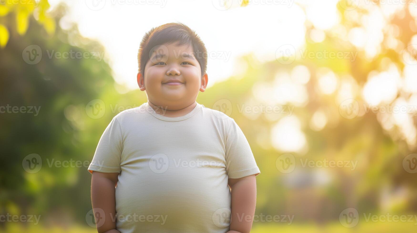 Smiling Southeast Asian Boy Outdoors, Sunshine and Nature, Childhood Innocence, Diversity, Bright Autumn Day photo