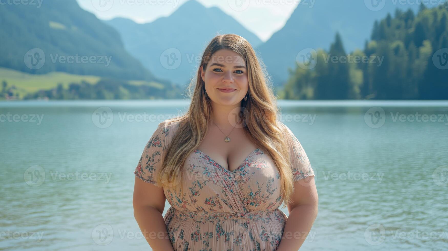Young German Woman Enjoying Scenic Mountain Lake View for Travel and Diversity Concepts photo