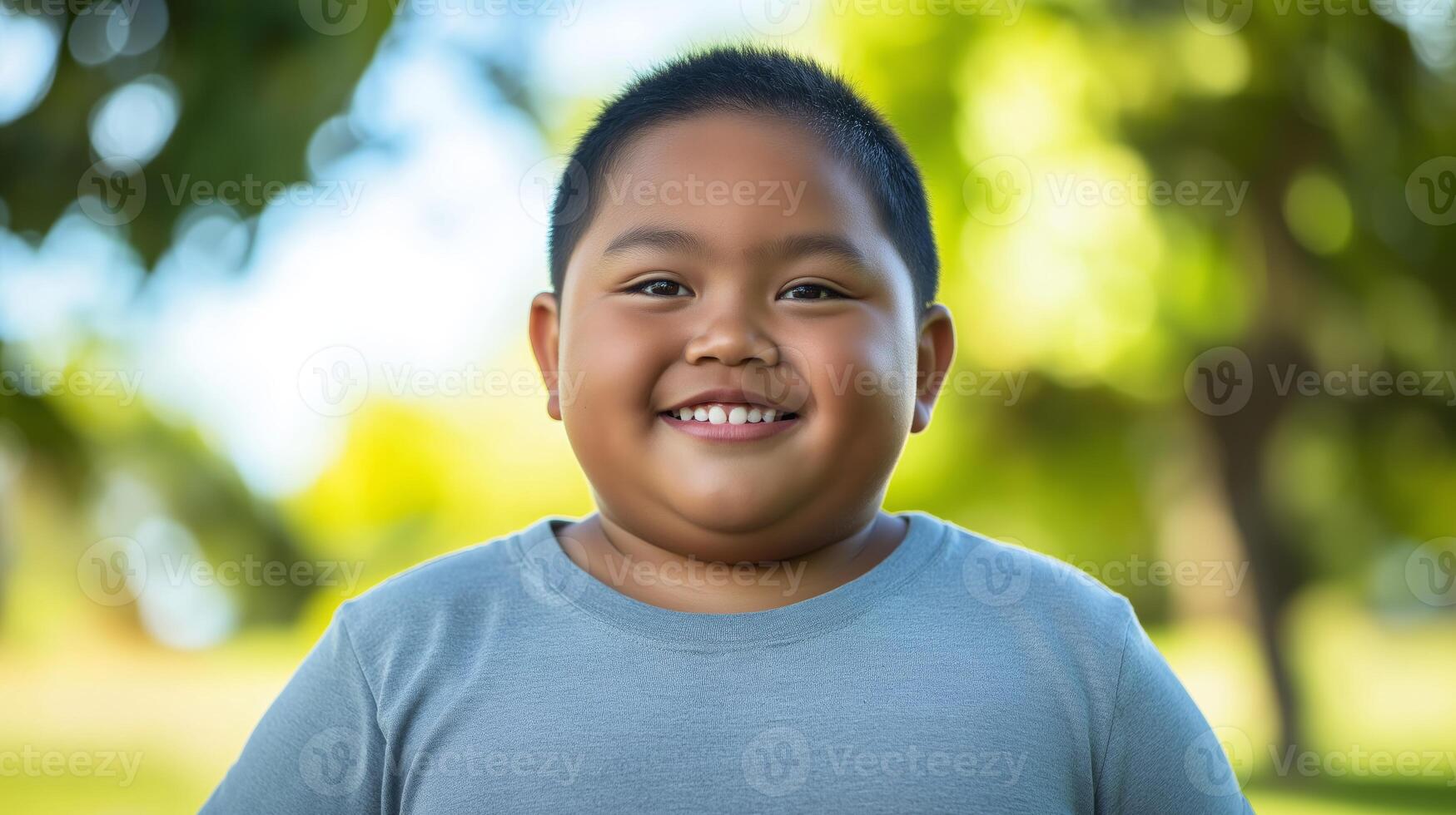 Cheerful Young Pacific Islander Boy Smiling Outdoors, Summer Happiness, Fun, and Joyful Childhood photo