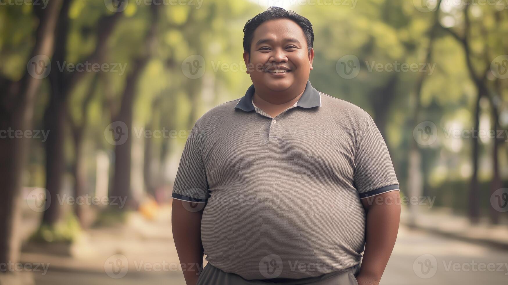 Indonesian Man Smiling in Urban Park Setting, Mid40s, Diversity, Outdoor, Casual Portrait Photography photo