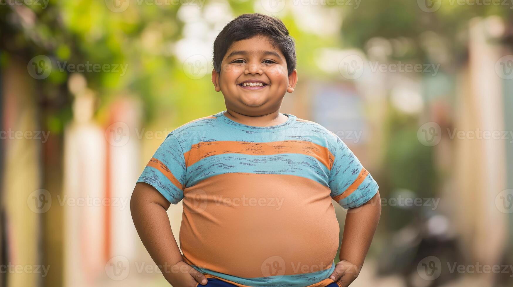Joyful Indian Boy Smiling in Sunny Outdoor Scene, Perfect for Family and Lifestyle Themes photo