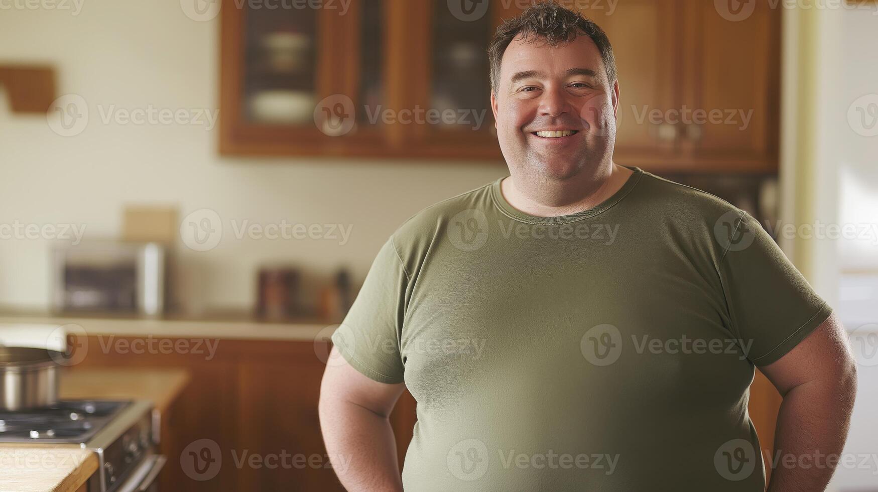 MiddleAged Man Smiling in a Modern Kitchen, Diverse Lifestyle Series for Print, Card, Poster Design photo