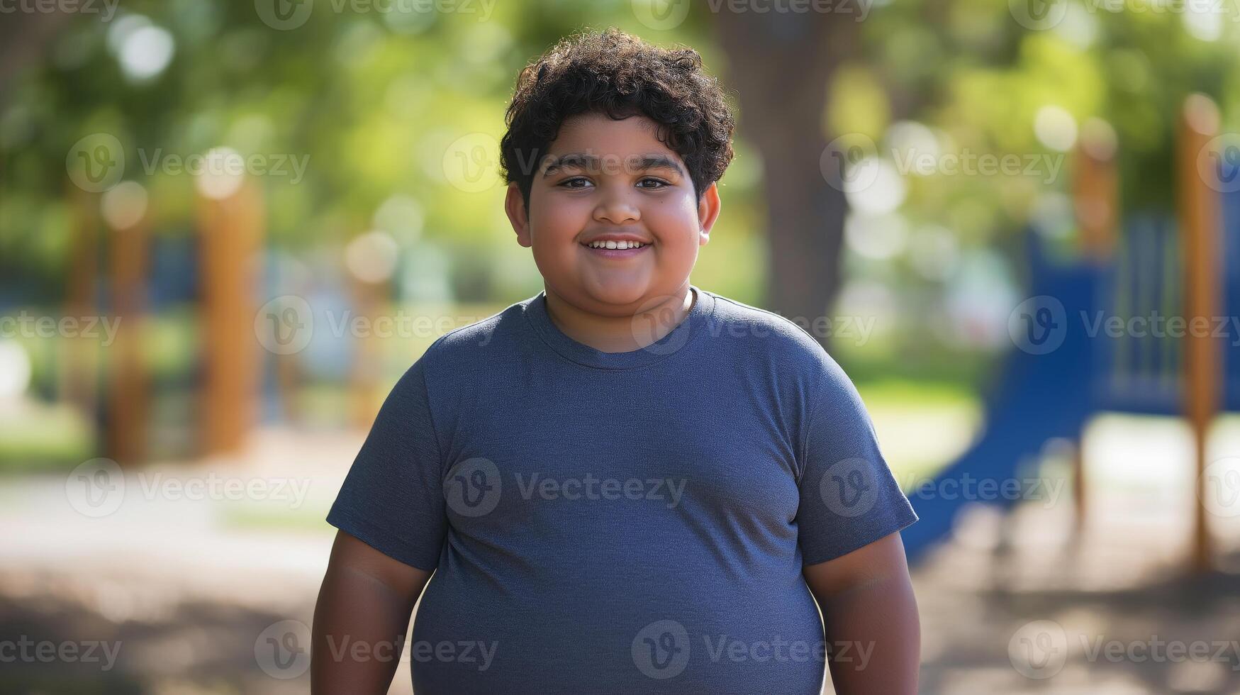Portrait of a Smiling Middle Eastern Boy Outdoors in Casual Wear, Promoting Body Positivity and Diversity photo