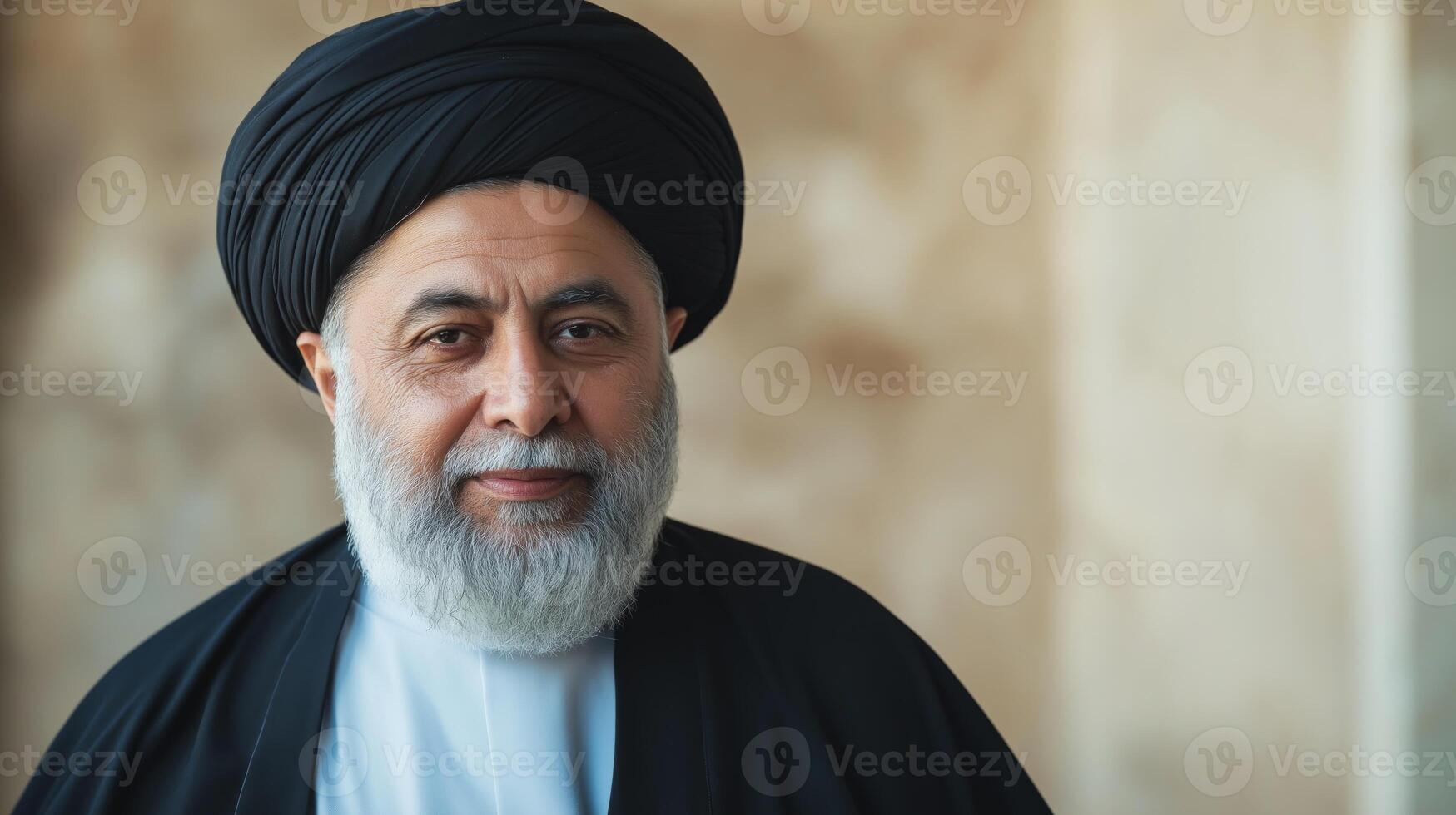 Portrait of a MiddleAged Shiite Muslim Cleric in Traditional Attire for Diversity and Cultural Representation photo