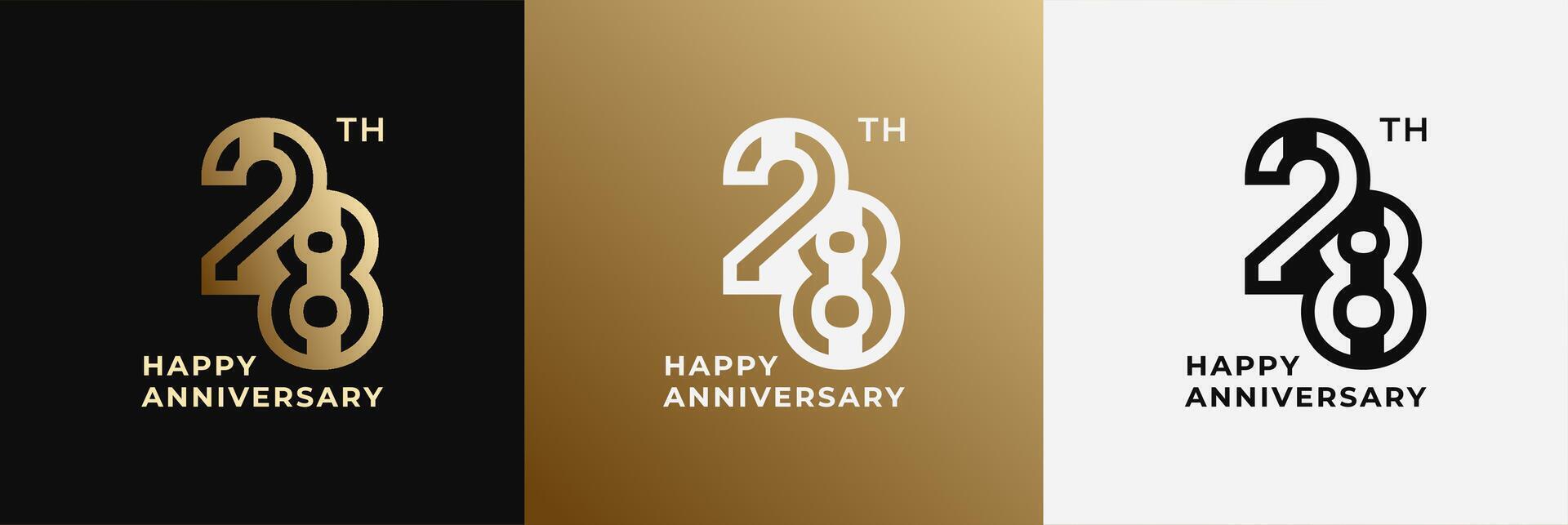 Logo 28th, 28 years happy anniversary, Creative design template for celebration, birthday, greeting and invitation. Editable file vector