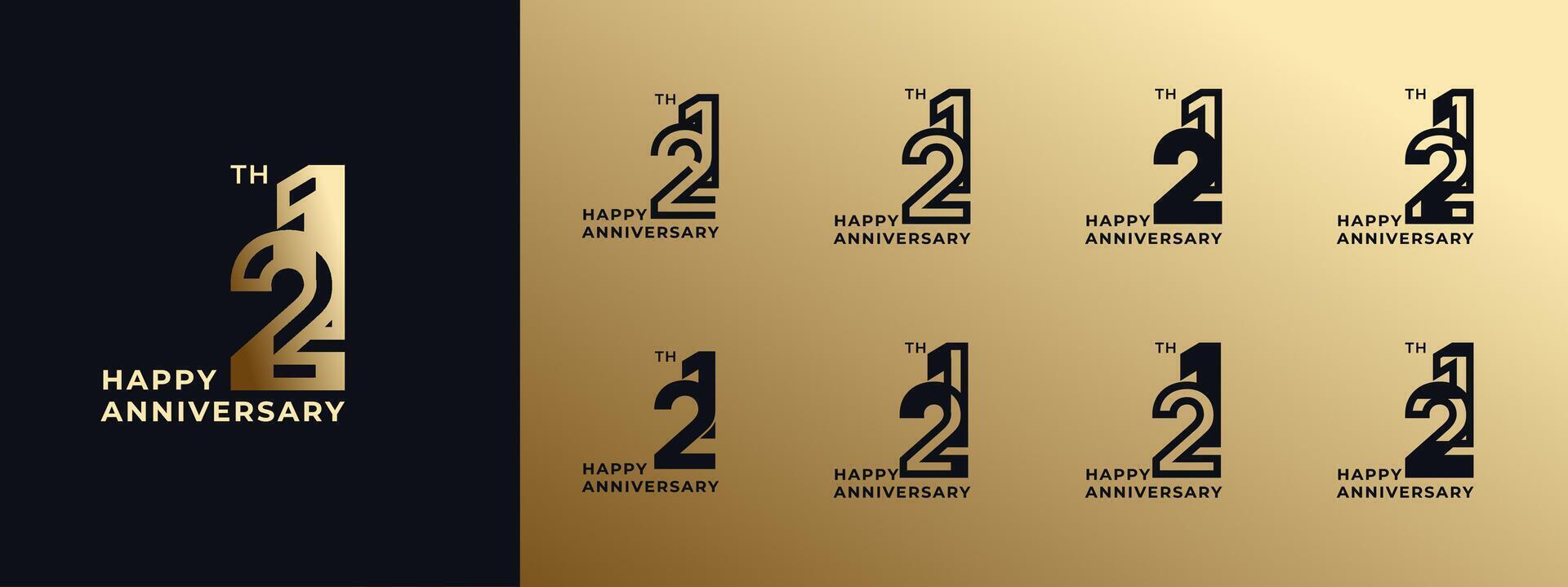 Logo 21th, years happy anniversary gold, Creative design template for celebration, birthday, greeting and invitation. Editable file vector