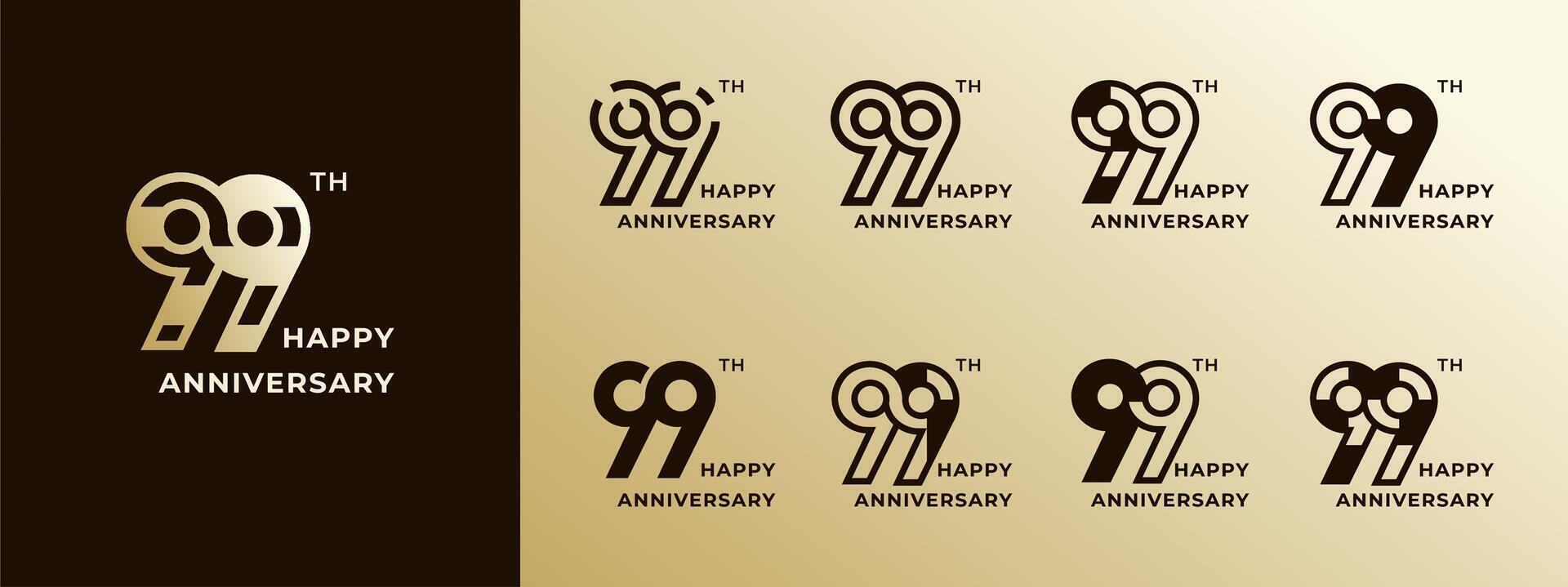 Logo 99th, years happy anniversary gold, Creative design template for celebration, birthday, greeting and invitation. Editable file vector
