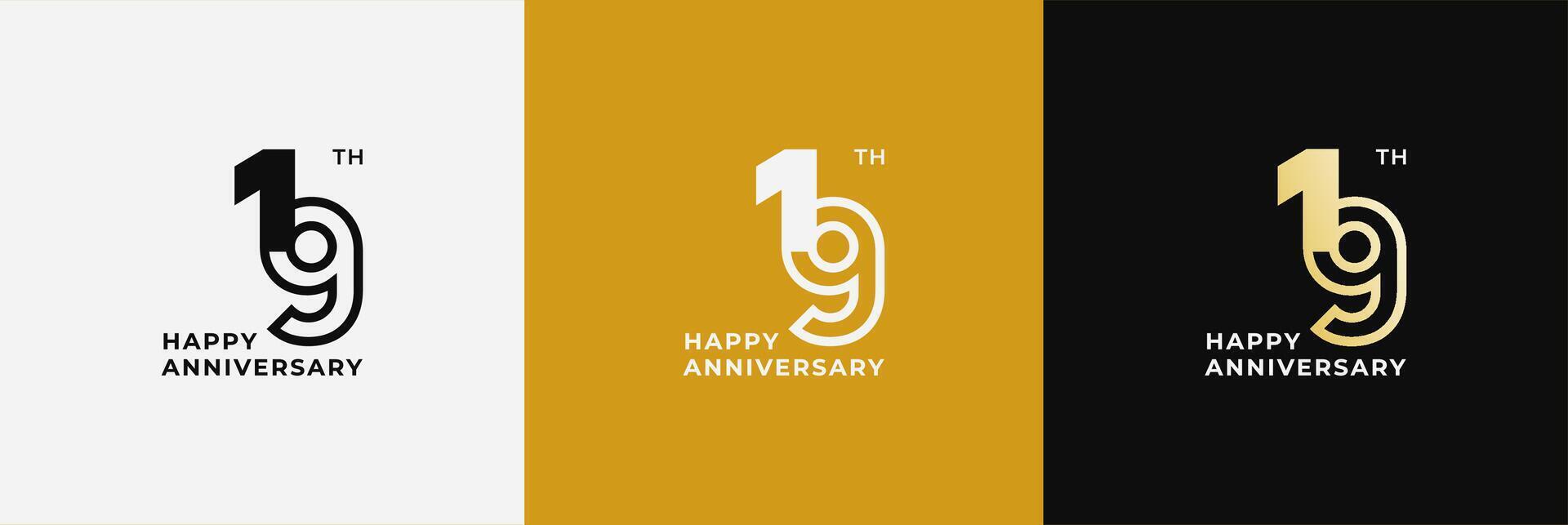 Logo 19th, 19 years anniversary, Creative design template for celebration, birthday and invitation. Editable file vector